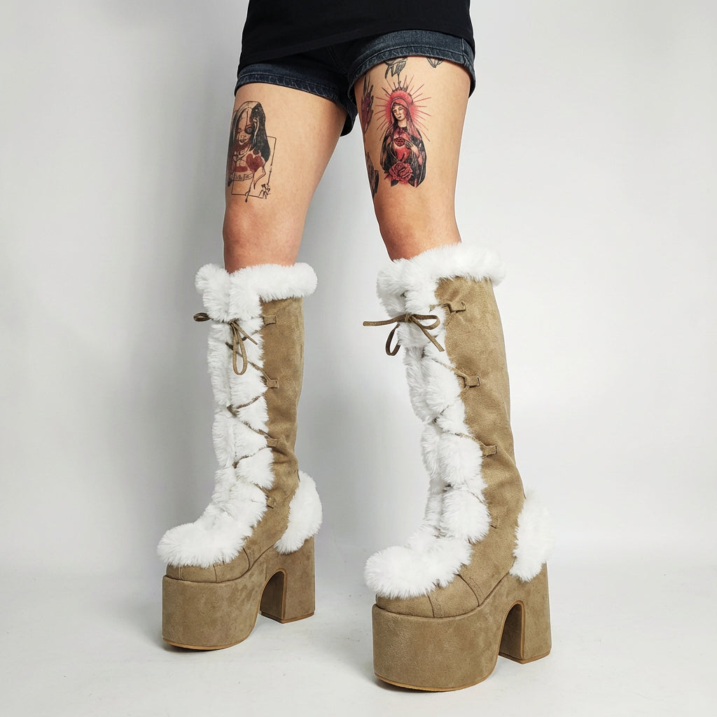 Gigi Women's Knee High Boots | Faux Fur, Chunky Heel