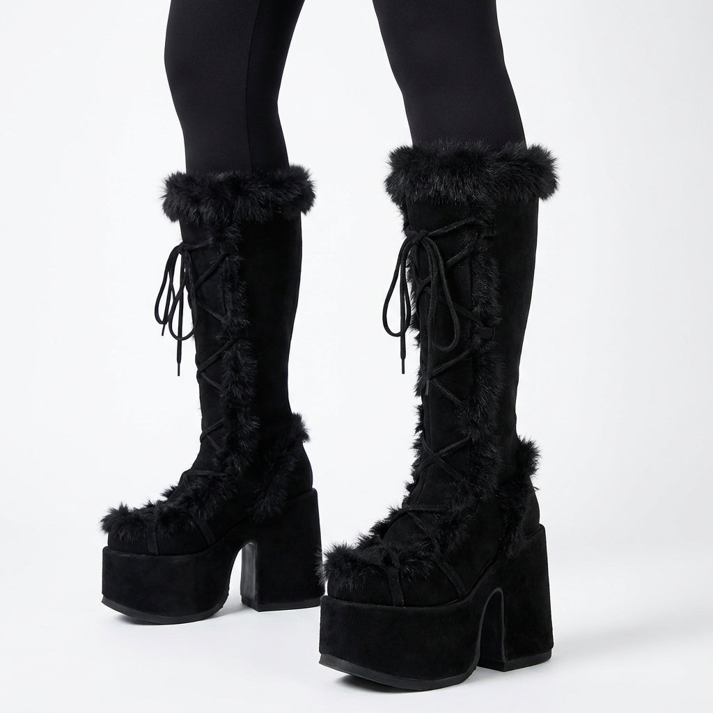 Gigi Women's Knee High Boots | Faux Fur, Chunky Heel