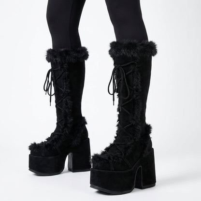 Gigi Women's Knee High Boots | Faux Fur, Chunky Heel