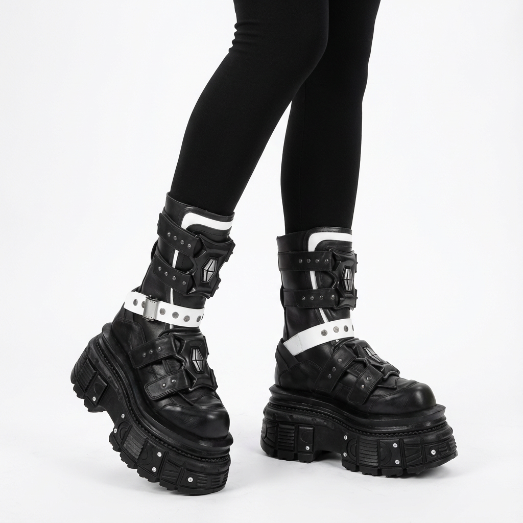 Punk Motorcycle Boots for Women | Thick Sole, Belt Buckle Design