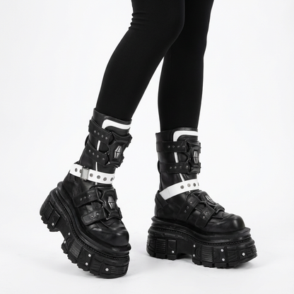 Punk Motorcycle Boots for Women | Thick Sole, Belt Buckle Design