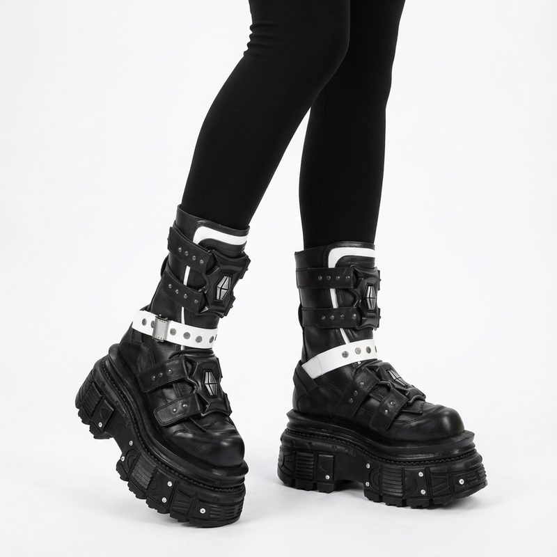 Punk Motorcycle Boots for Women | Thick Sole, Belt Buckle Design