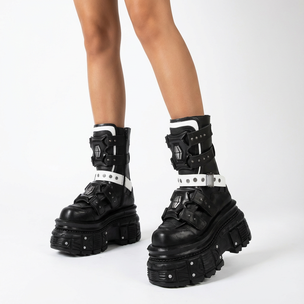 Punk Motorcycle Boots for Women | Thick Sole, Belt Buckle Design