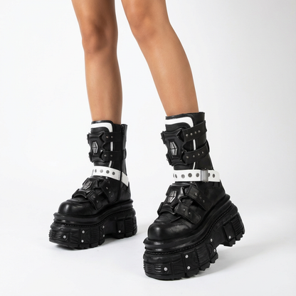 Punk Motorcycle Boots for Women | Thick Sole, Belt Buckle Design