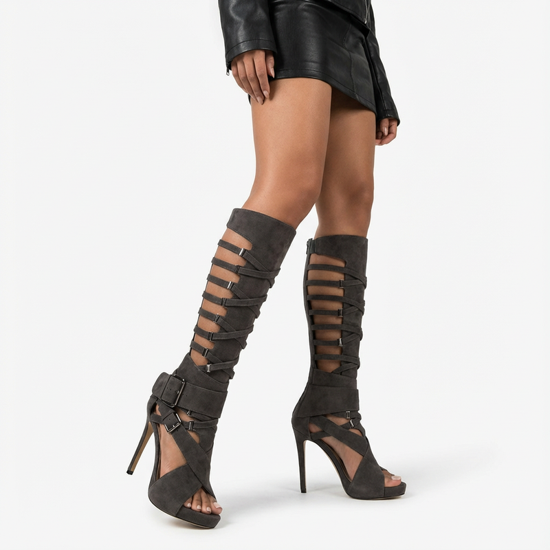 Sleek Women's High Heel Boots | Hollow Design, Elegant
