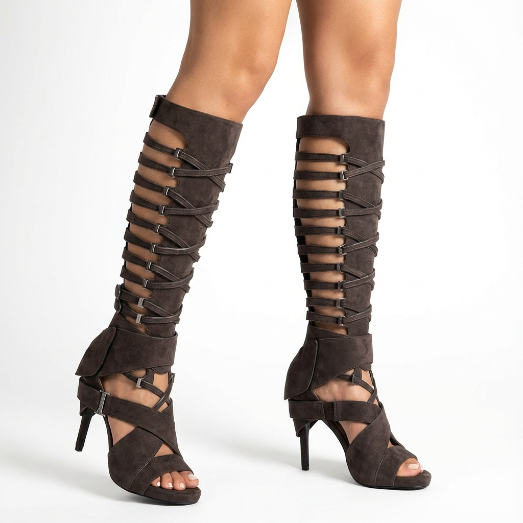 Sleek Women's High Heel Boots | Hollow Design, Elegant
