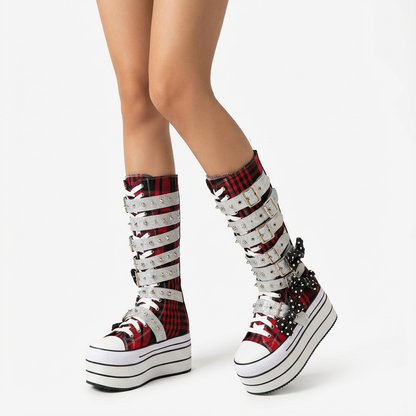 Rita Women's Canvas Boots | Thick Sole, Rivet Belt Buckle