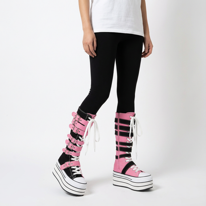 Rita Women's Canvas Boots | Thick Sole, Rivet Belt Buckle