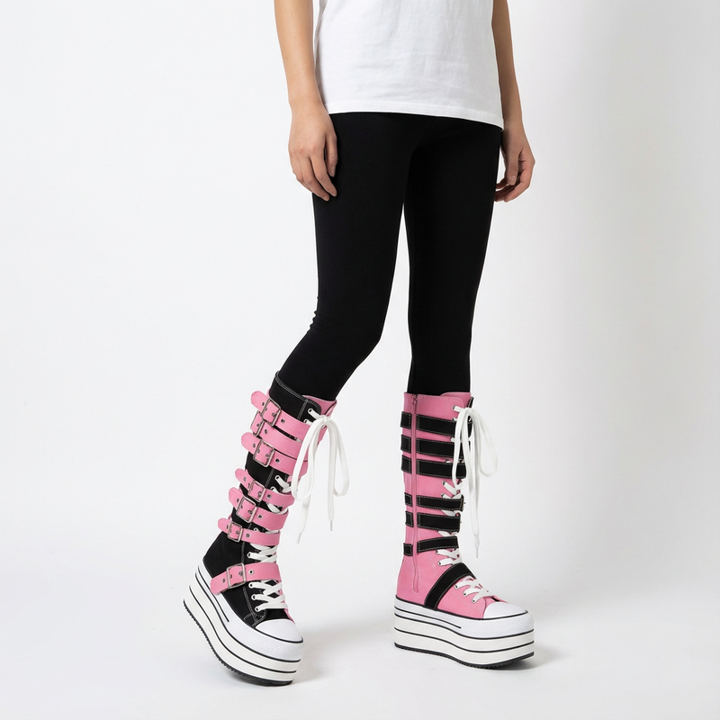 Rita Women's Canvas Boots | Thick Sole, Rivet Belt Buckle