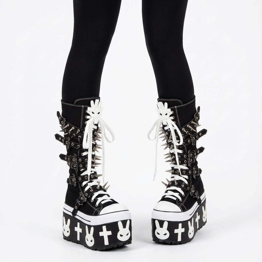 Rita Women's Canvas Boots | Thick Sole, Rivet Belt Buckle