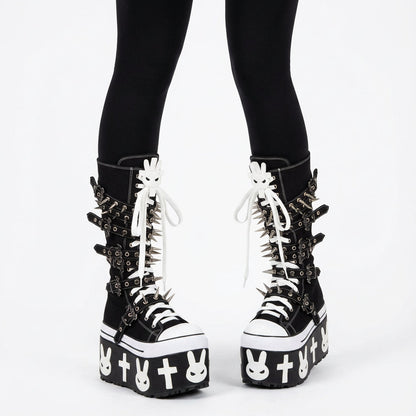 Rita Women's Canvas Boots | Thick Sole, Rivet Belt Buckle