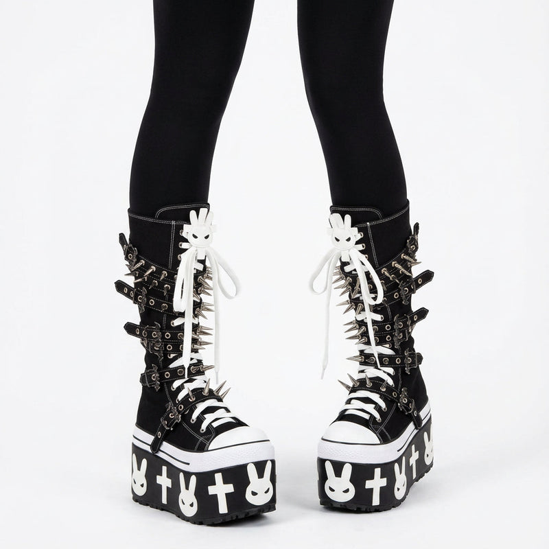 Rita Women's Canvas Boots | Thick Sole, Rivet Belt Buckle