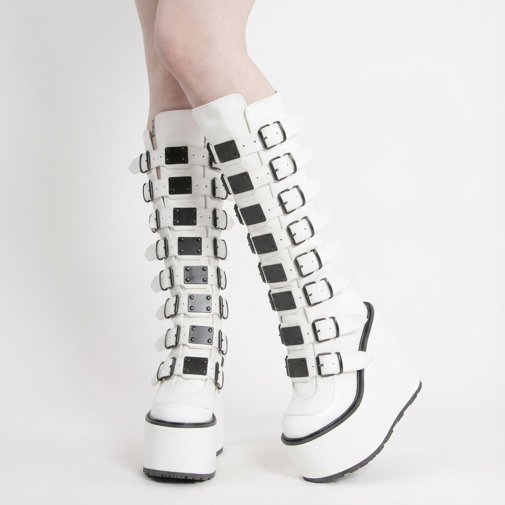Punk Women's Motorcycle Boots | Wedge Design, Belt Buckle Detail
