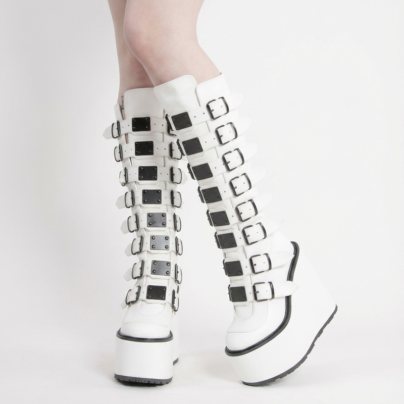 Punk Women's Motorcycle Boots | Wedge Design, Belt Buckle Detail