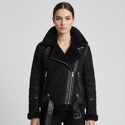 Taryn Women's Moto Jacket | Shearling-Lined, Chic Design