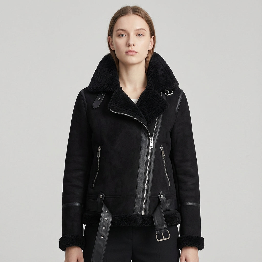 Taryn Women's Moto Jacket | Shearling-Lined, Chic Design
