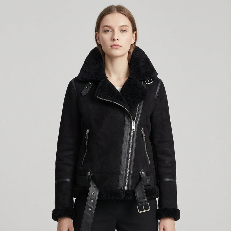 Taryn Women's Moto Jacket | Shearling-Lined, Chic Design