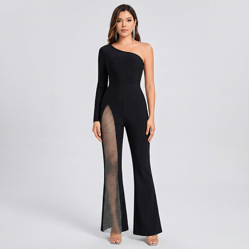 Juliette Women's One Shoulder Jumpsuit | Bandage, Diamond Detail