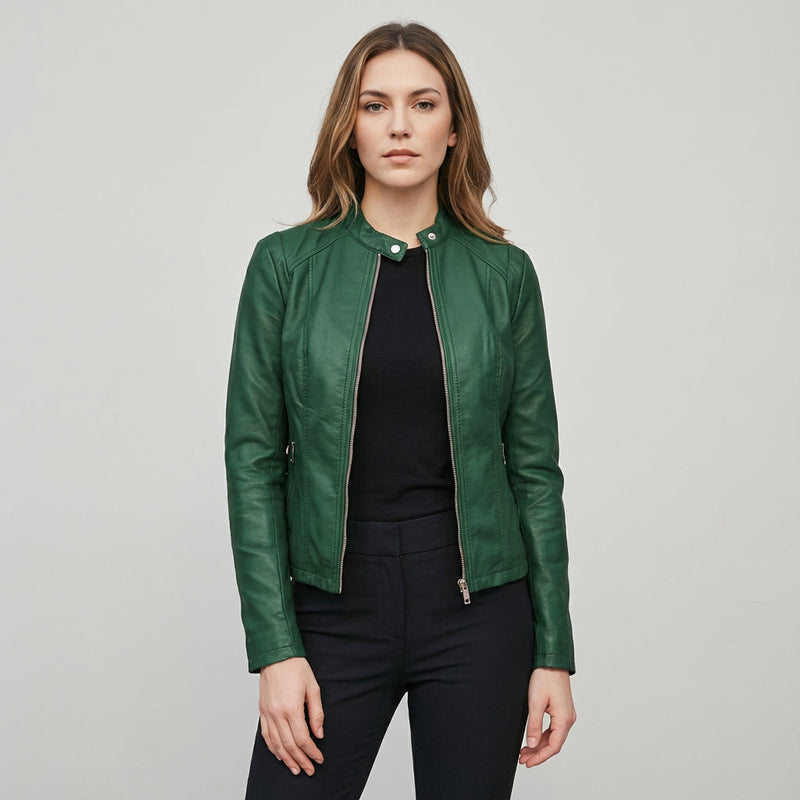 Everly Women's Leather Jacket | Zippered Biker Design, Fitted Silhouette