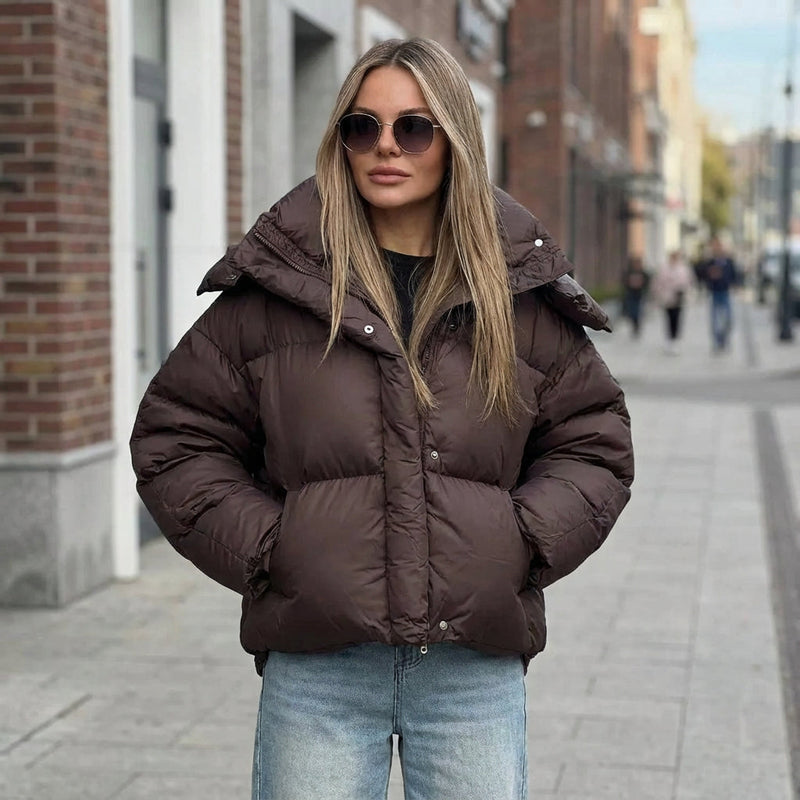 Fable Ariana Women’s Short Puffer Jacket | Hooded Design, Oversized Silhouette