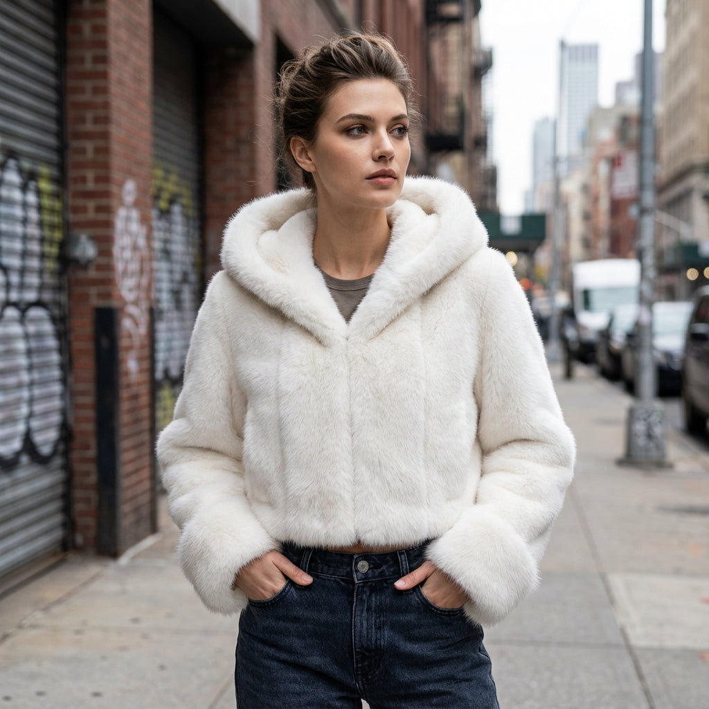 Haven Isabella Women’s Faux Fur Jacket | Oversized Hood, Plush Texture