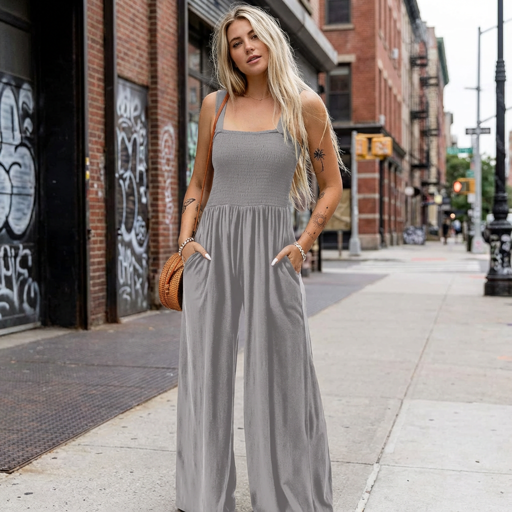 Slate Lucia Women’s Jumpsuit | Smocked Bodice, Wide-Leg Silhouette