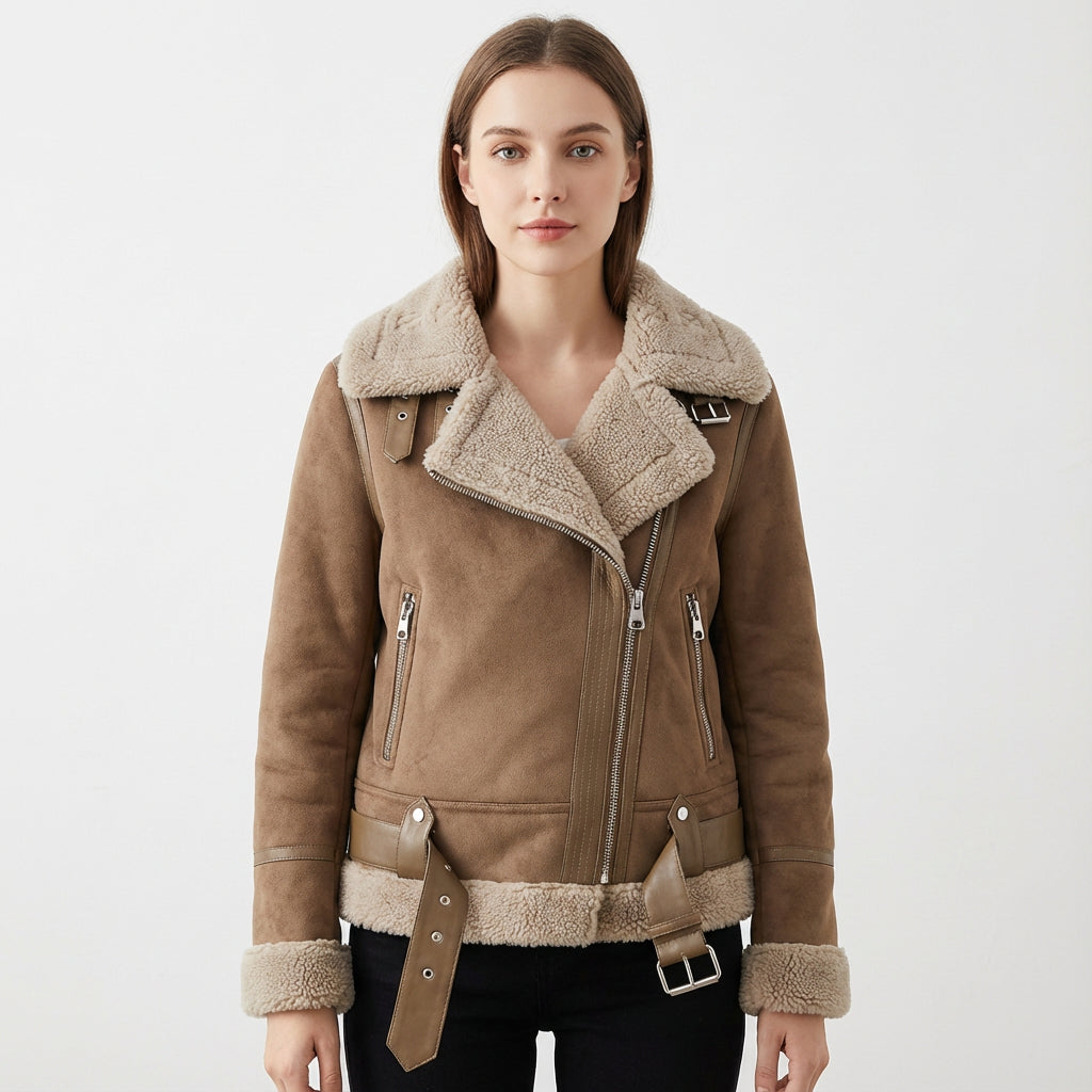 Taryn Women's Moto Jacket | Shearling-Lined, Chic Design