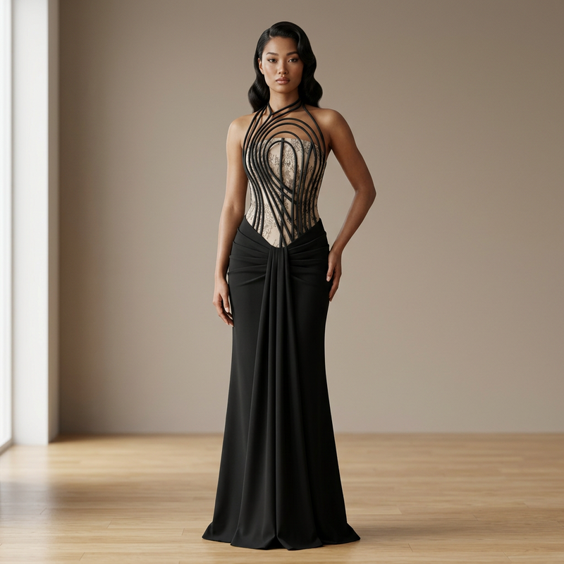 Aileen Women's Evening Dress | Custom Luxury Black Gown for Formal Events