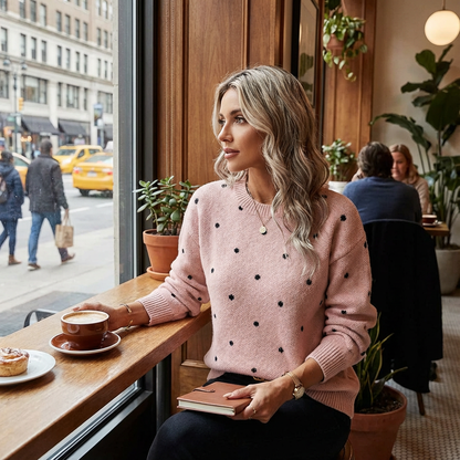 Dotte Women’s Knit Sweater | Crew Neck, Dot Pattern