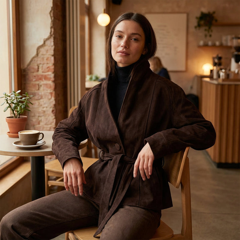 Elise Women’s Belted Wrap Jacket | Shawl Collar, Waist-Tie Design