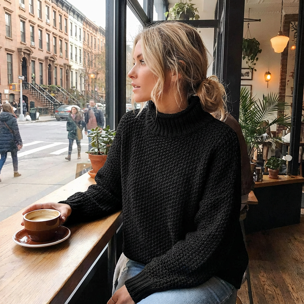 Cressida Women’s High-Neck Pullover | Textured Knit, Long Sleeve