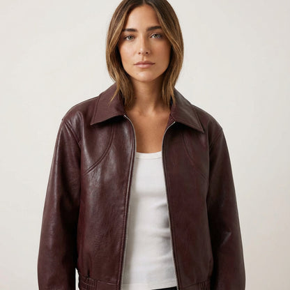 Onyx Marina Women’s Cropped Leather Jacket | Zip-Front Closure, Lapel Collar