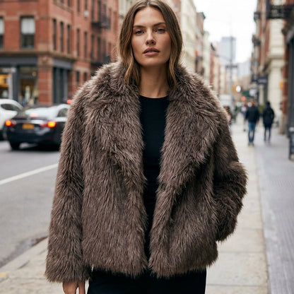 Jade Women’s Faux Fur Coat | Plush Texture, Wide Collar