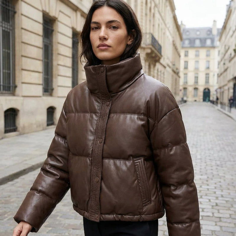 Isle Ariana Women’s Cropped Puffer Jacket | High Neck, Quilted Design