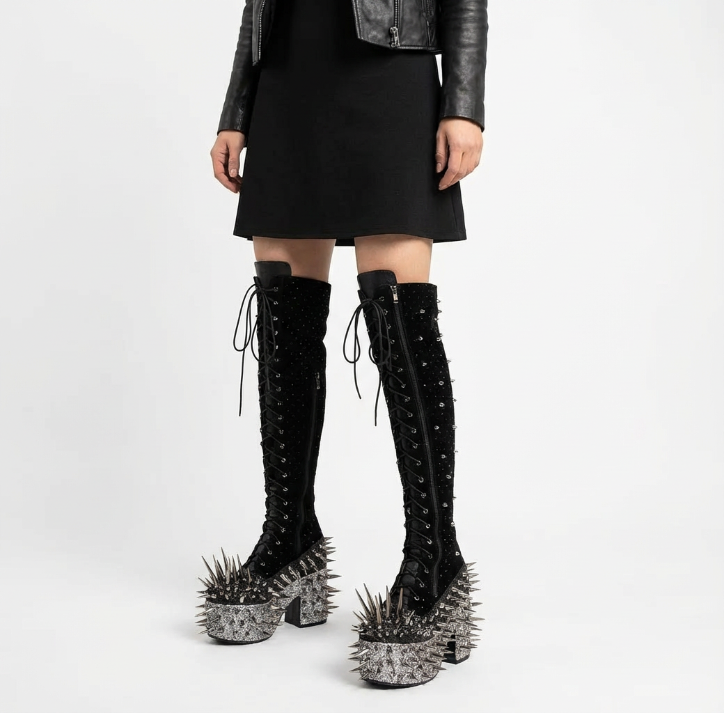 Punk Spiked Knight Boots | Thick Sole, Over Knee Design