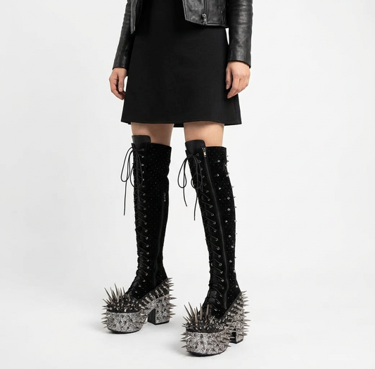 Punk Spiked Knight Boots | Thick Sole, Over Knee Design
