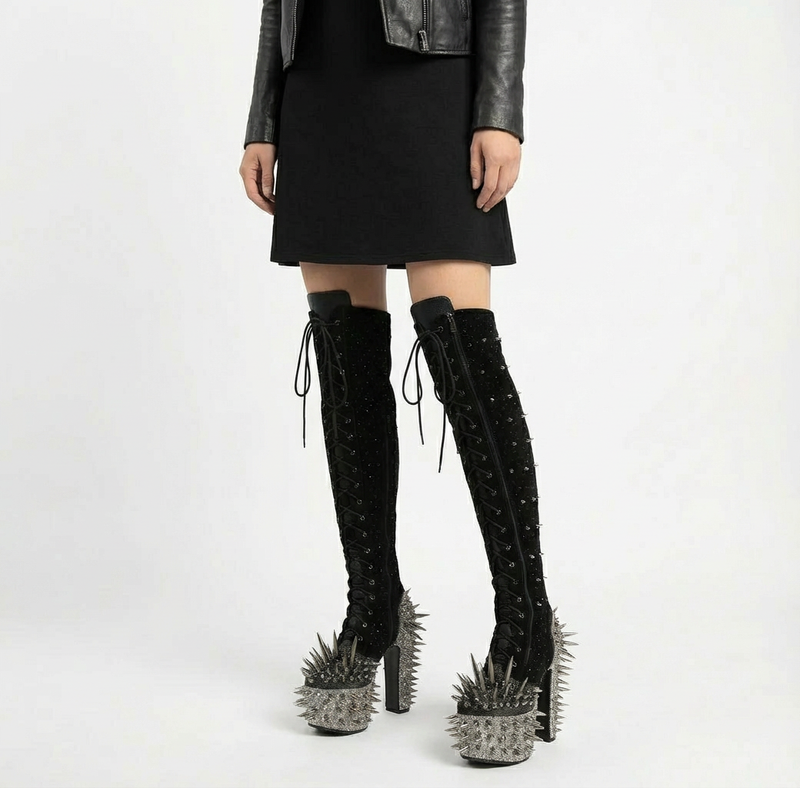 Punk Spiked Knight Boots | Thick Sole, Over Knee Design