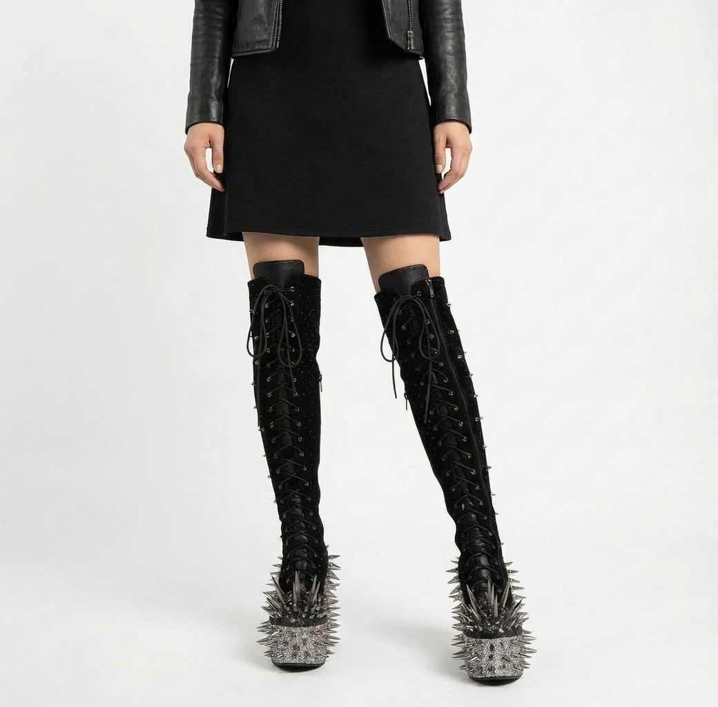 Punk Spiked Knight Boots | Thick Sole, Over Knee Design