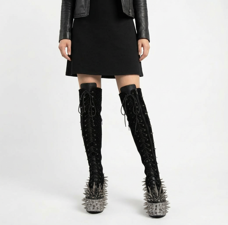 Punk Spiked Knight Boots | Thick Sole, Over Knee Design