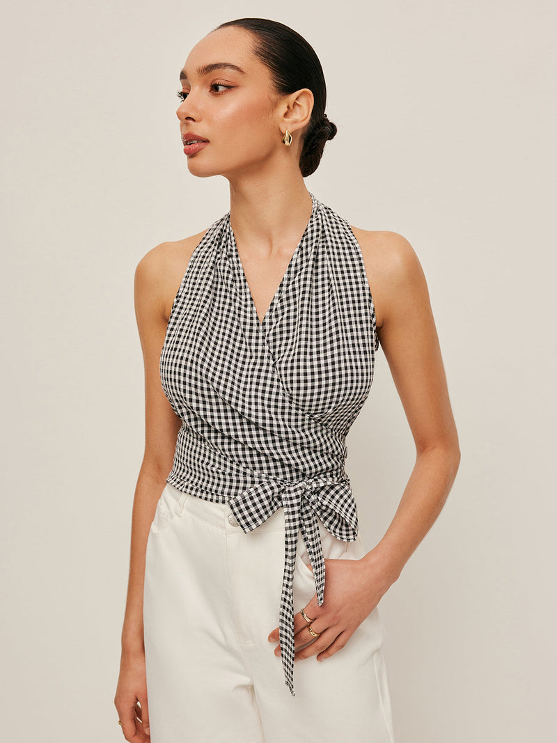 Colette Women's Top | Wrap, Halter, Gingham