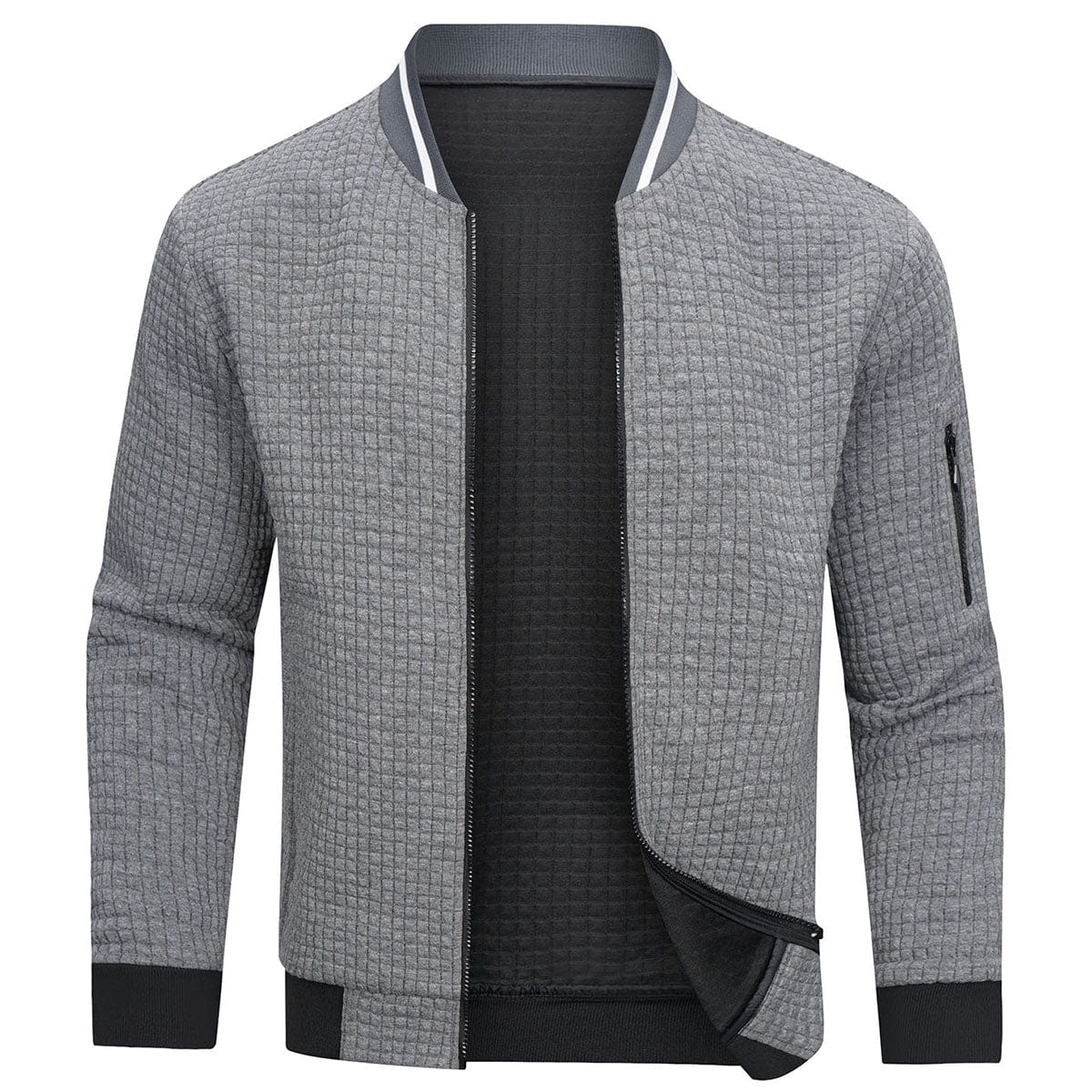 Gray Men's Quilted Jacket - fabric and finish detail