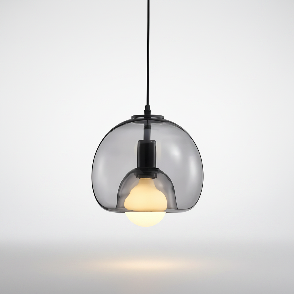ClydeGlass smoke grey handblown glass pendant light fixture