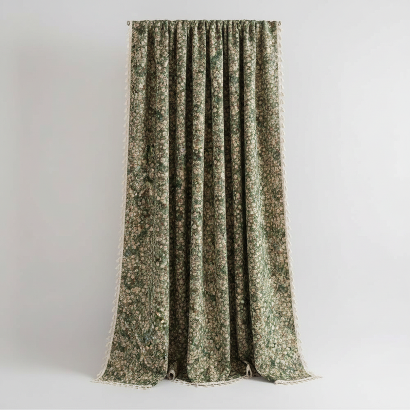 Bloom Green French vintage floral tapestry curtain panel