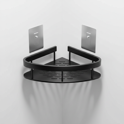 Aluma Curve Shower Caddy - Matte black corner shelf, self-adhesive mount
