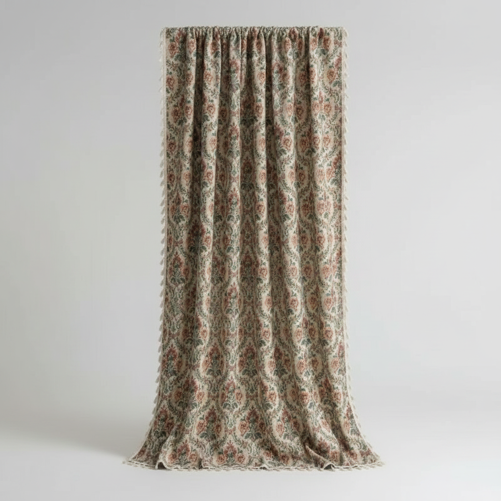 Fleur Beige French vintage floral tapestry curtain panel
