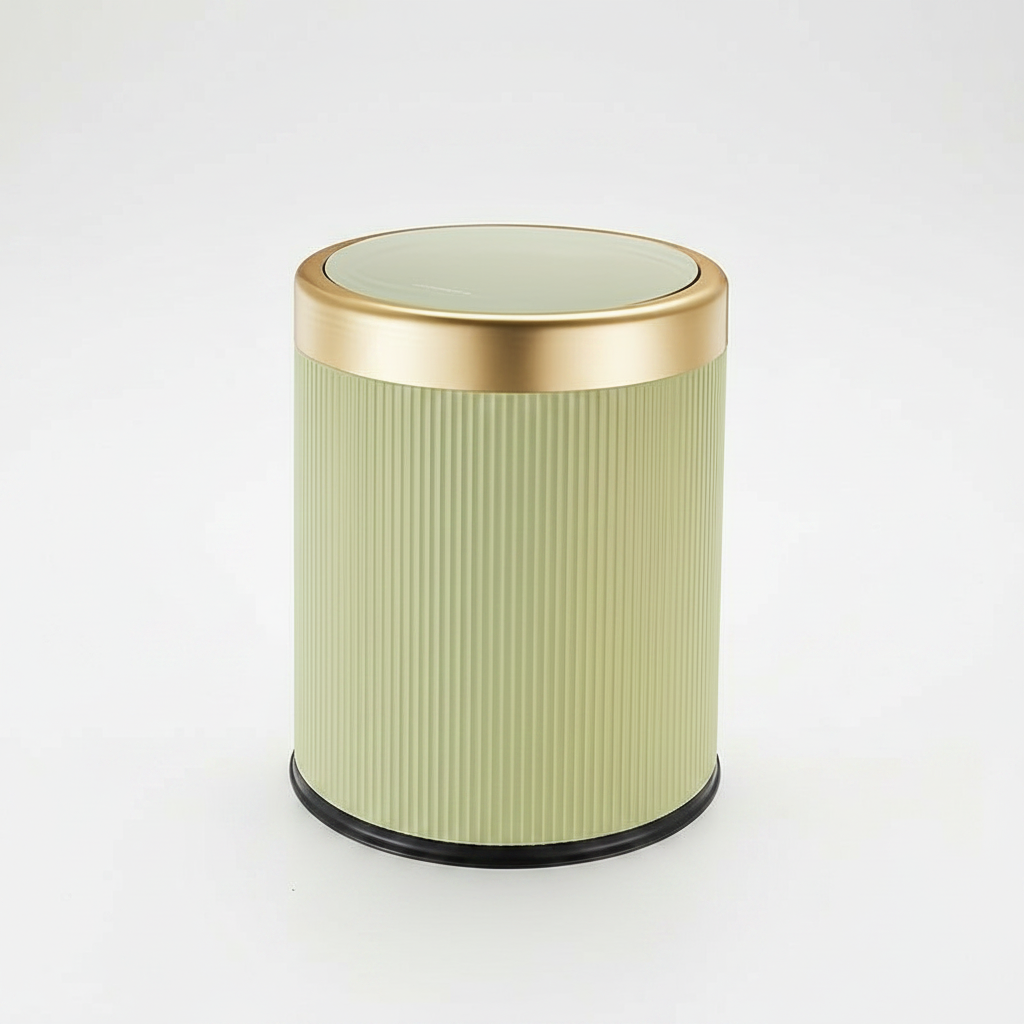 Luxury sage green press-top trash can with gold lid – Nerora