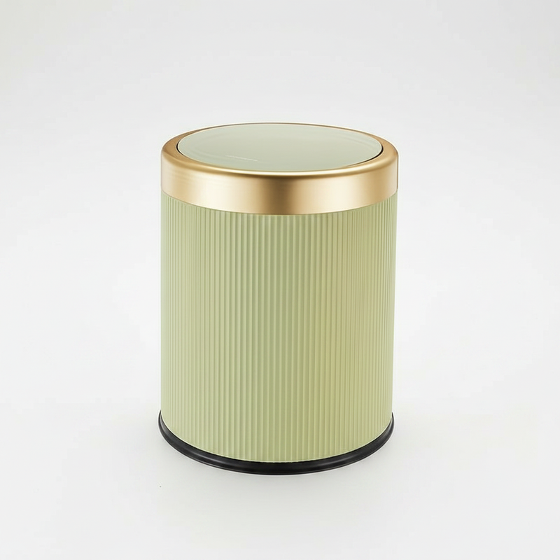 Luxury sage green press-top trash can with gold lid – Nerora