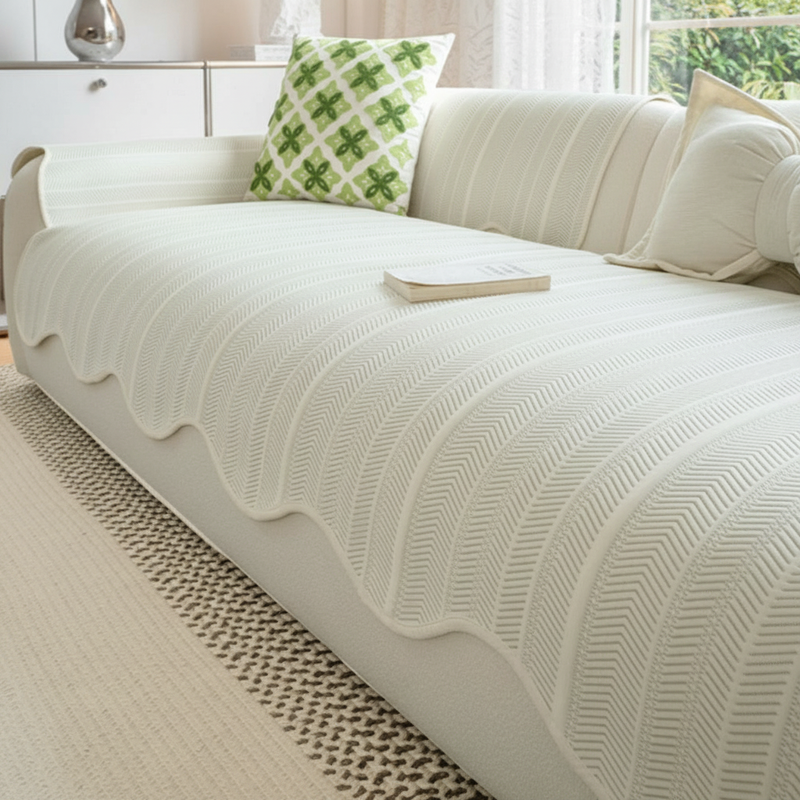 Herringbone Sofa Cover | Scalloped Edge, Soft Microfiber