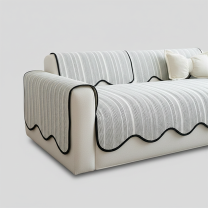 Herringbone Sofa Cover with Scalloped Edge - Noir Edge