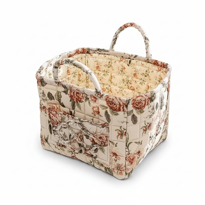 Floral Canvas Storage Basket - Meadow (terracotta roses)